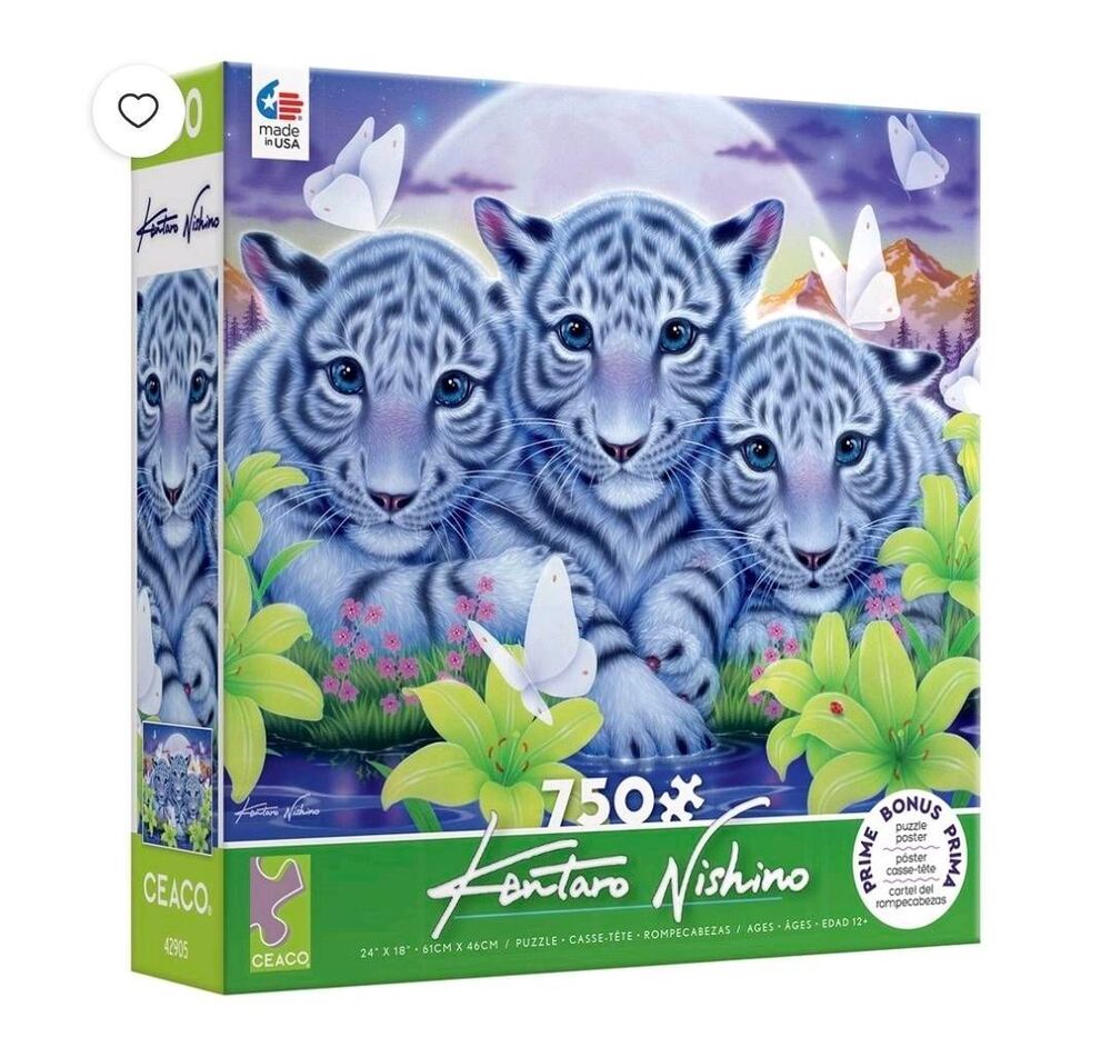 Ceaco Kentaro Nishino "Little Brothers" White Tiger Cubs 750 Piece Jigsaw Puzzle